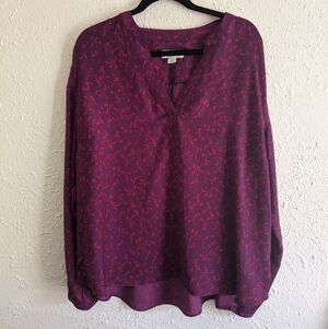 NWT AVA & VIV Purple and Red Floral Blouse